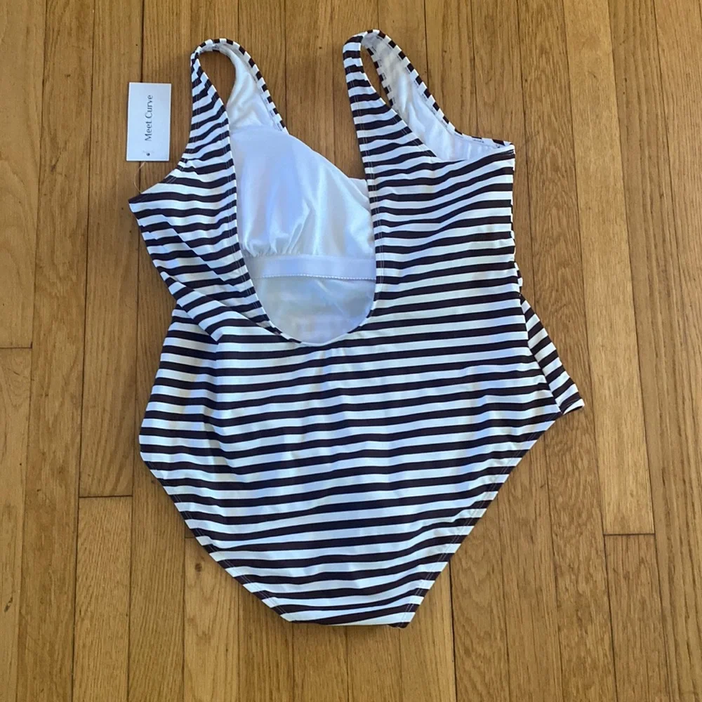 MEET CURVE Brown & White Sexy Stripe Backless One Piece Swimsuit 3 XL NEW - Picture 6 of 7